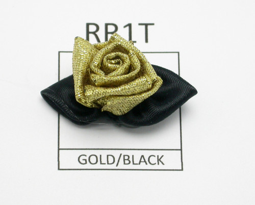 Ribbon Rose with Leaf Metallic Gold & Black 5 Pack