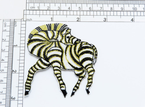 Zebra Iron On Embroidered Applique BWG

Embroidered on a Sateen Backing with Rayon and Metallic Thread

Measures 2 1/2" across x 2 3/4 high