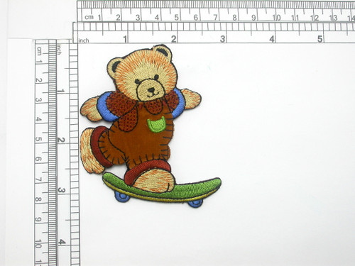 Bear on Skateboard Patch Iron On Embroidered Applique 2 3/4" x 3 1/4"