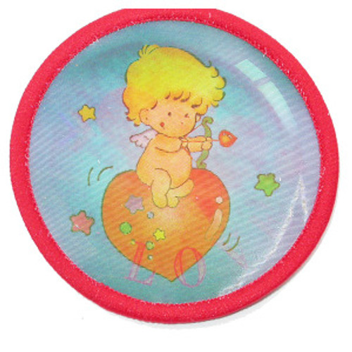 Cupid Holographic Patch Iron On Applique 

Picture Changes From Cupid to Heart

Measures 2 1/2" Circle