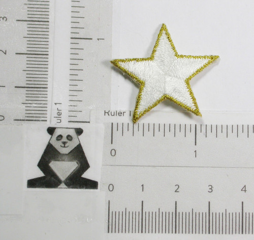 Star 1 1/4" (31.75mm) White with Gold Border Embroidered Iron On Patch Applique