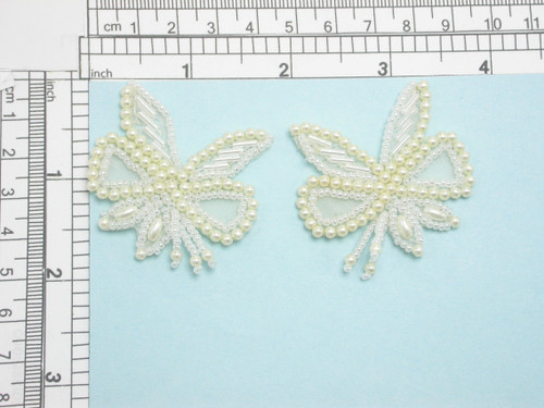 Bridal Beaded Applique Pair Off White