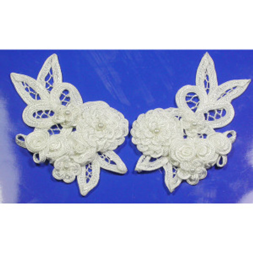 Beaded Fleurette Applique Pair Left and Right White