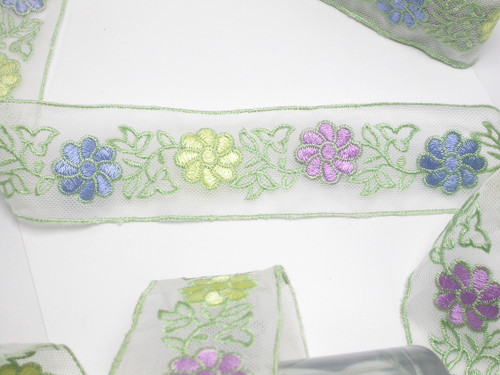 Embroidered Sheer 1 7/8" (48mm) Floral Pastel 6 Yard Bolt