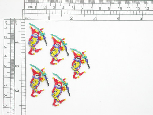 5 x  Carnival Jester Iron On Applique

Embroidered on White Backing

Measures 1 1/4" high x 1" wide approximately