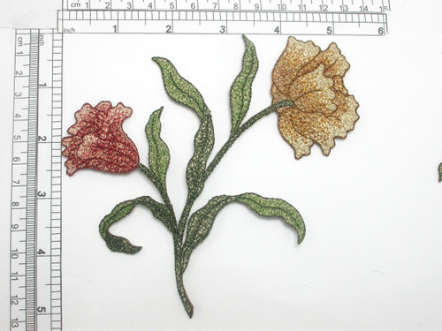 Carnation Cottage Wildflowers Iron On Embroidered Applique 5 1/2" x  6"