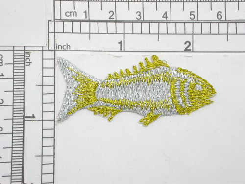 Fish Metallic Gold & Silver Iron On Patch Applique

Fully Embroidered with Metallic Threads

Measures 1" high x 2 1/4" wide approximately