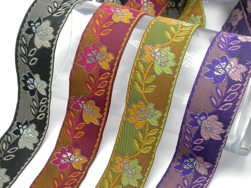 Jacquard Ribbon 1 5/16"(34mm)  Duo Leaf *Colors* Per Yard