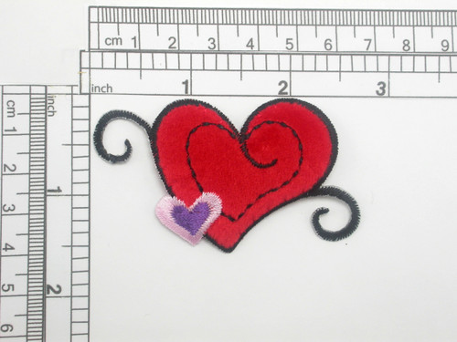 Velvet Heart Patch with Small Heart Embroidered Iron On Applique
