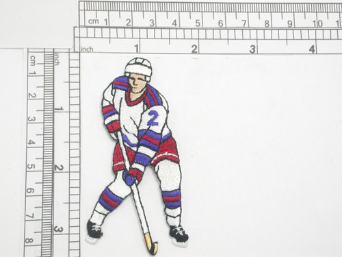 Hockey Player Iron On Patch Applique 
Fully Embroidered
Measures 3 1/4" high x 1 3/4" wide approximately