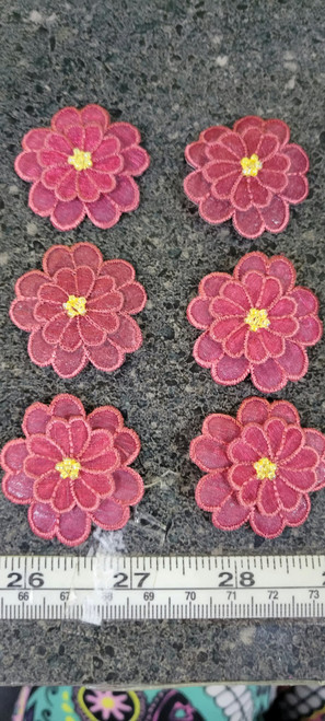 Flower Burgundy Layered Iron On applique 1 7/8"  - 6 Pack