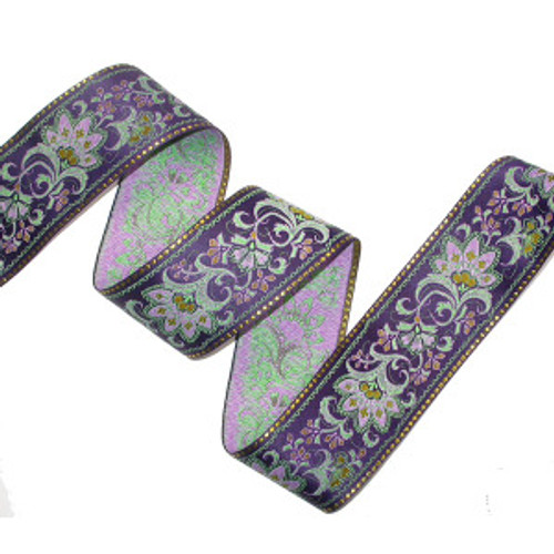 Jacquard Ribbon 2 1/8" Purple & Metallic Gold Floral