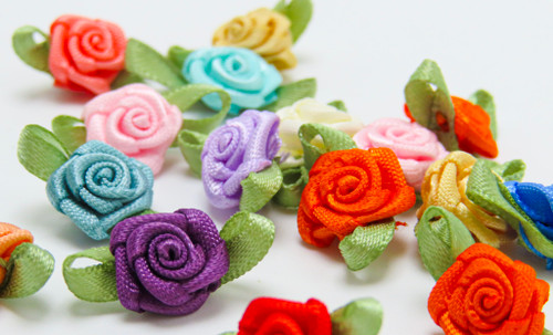 Mini Satin Ribbon Roses Spring Moss Leaf (25 Pack) - Patchwork