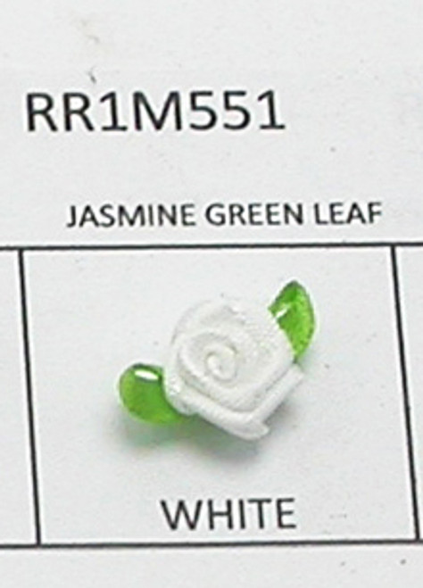 Mini Satin Ribbon Roses Jasmine Leaf WHITE 25 Pack