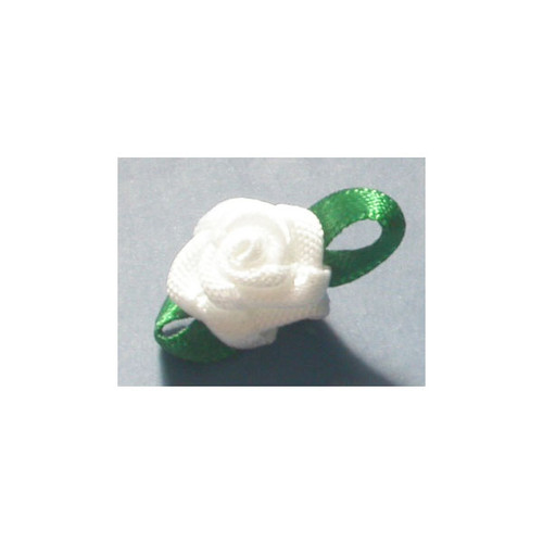 Mini Satin Ribbon Roses Forest Green Leaf WHITE 25 Pack