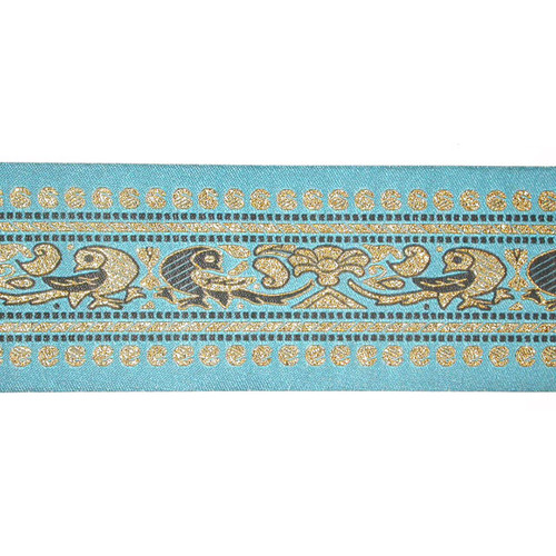 Jacquard Ribbon 3" Sari Border Metallic Birds BLUE