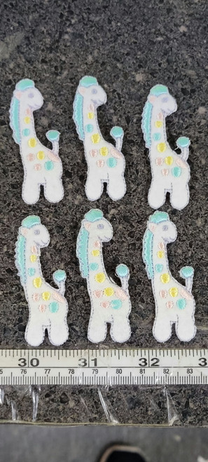 Giraffe White & Aqua Iron on Embroidered Applique 6 Pack