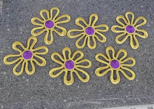 Daisy Hollow Flower  2 3/4" Metallic Gold & Purple 6 pk