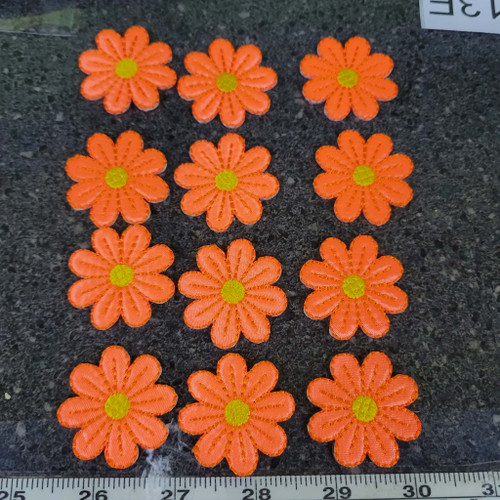 12 x Orange Daisy Flower 1 1/2" Embroidered Iron on Appliques