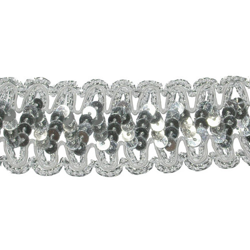 Sequin Braid 1.5" 38mm wide Priced Per yard Metallic  Silver