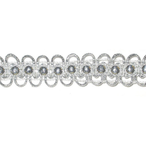 Beaded Braid 5/8" Metallic Silver Per Yard