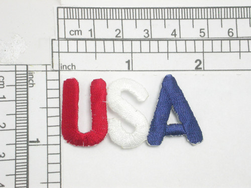 USA Iron On Patch Applique Red White Blue
Fully Embroidered in Red White & Blue
Measures 1 7/8" long x 1 1 /16" high