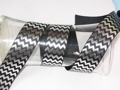 Foil Chevron Grosgrain Ribbon 1 1/2" Black & Silver