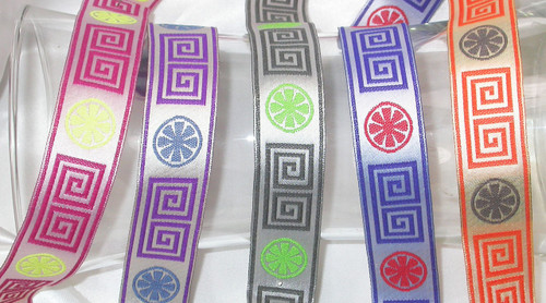 Jacquard Ribbon 1" Poly Greek Key & Pinwheel Pattern 9 Meters