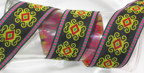 Jacquard Ribbon 2" Black Persian Priced Per Yard
