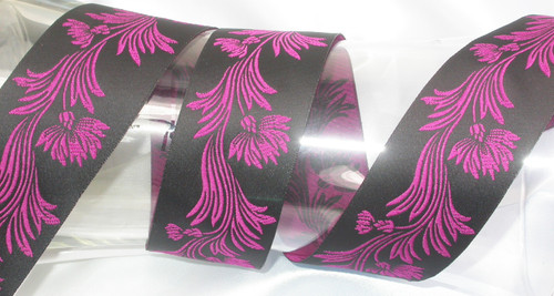 Centaurea Thistle  Jacquard Ribbon 1 5/8" 38mm 25 Meter Roll PINK