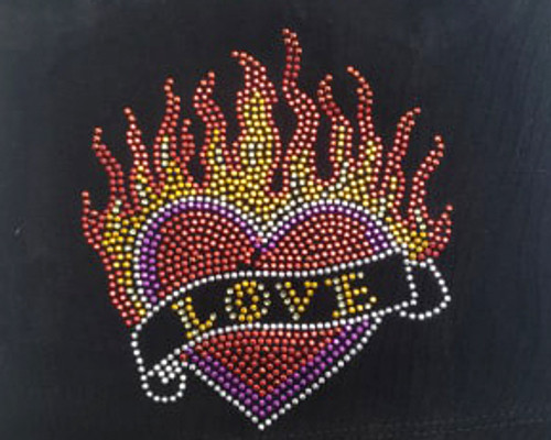 Rhinestud Applique - Burning Love Heart.