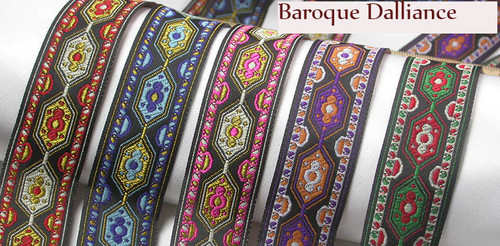 Jacquard Ribbon 1" (25mm) 100% Poly  Baroque Dalliance Price Per Yard