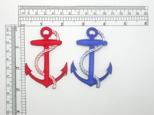 Anchor with Rope Patch 2 7/8" tall Iron On Embroidered Applique
