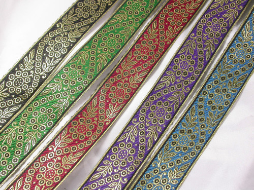 Jacquard Ribbon 1 3/8" (33.6mm) Metallic Floral *Colors*