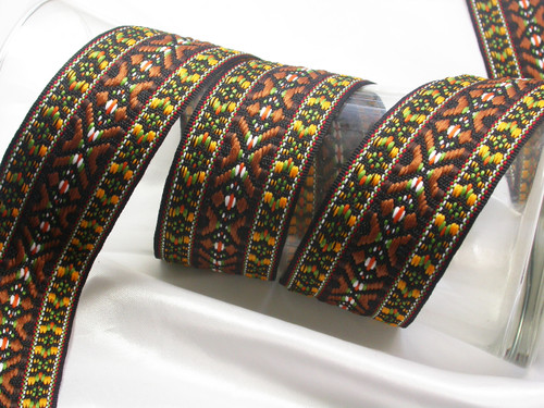 Jacquard Ribbon 1 7/8" (48mm) Heavy Tapestry Style Brown Per Yard