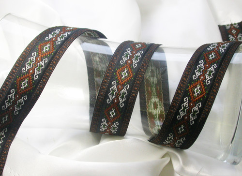 Jacquard Ribbon 1 1/8 " (28.5mm) Black Brown Diamond priced Per Yard