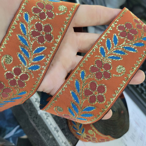 Jacquard Ribbon 1 7/8" (49mm) Rust Floral Priced Per Yard