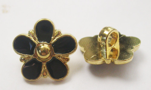 Button 3/4" (19mm) Black & Gold Flower - Per Piece