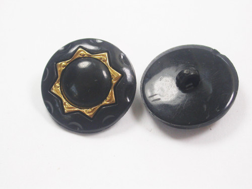 Button 13/16" ( 20.6mm) Black with Gold Accent  - Per Piece