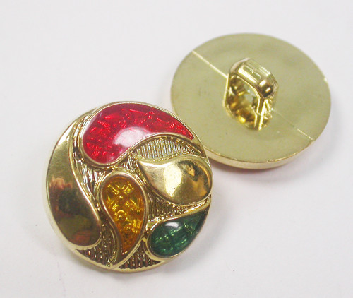 Button 13/16" (20.6mm) Gold with Color Inlays   - Per Piece