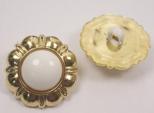 Button 15/16" (23.8mm) Gold with White Center Inlay - Per Piece