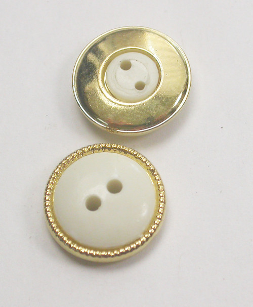 Button 5/8" Gold with White Center 2 Hole - Per Piece