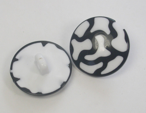 Button 7/8" (22mm) White on Black Animal Print  - Per Piece