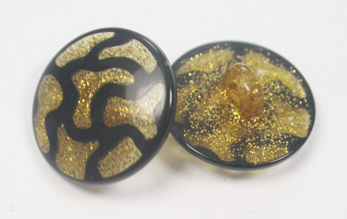 Button 7/8" (22mm) Black  on Gold Glitter Animal Print  - Per Piece