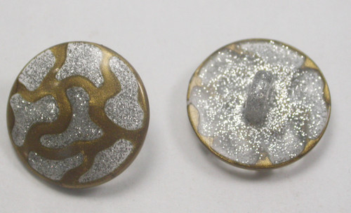 Button 7/8" (22mm) Gold  on Silver Glitter Animal Print  - Per Piece