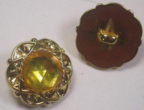 Button 7/8" (22mm) Gold with Yellow Faceted Center  - Per Piece