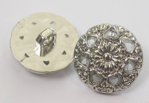 Button 13/16" (20.6mm) Silver with Flower & Heart Detail   - Per Piece