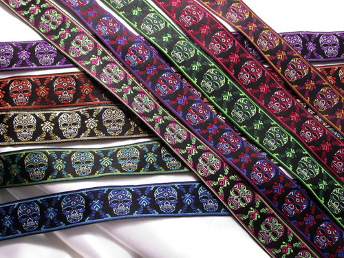 Jacquard Ribbon 1" (25mm) Sugar Skulls *Colors* Priced per Yard