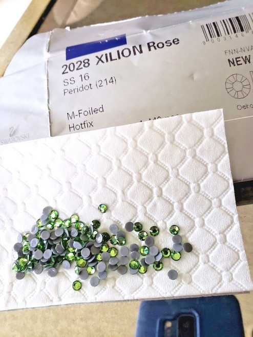 Swarovski Crystal Peridot 214 SS16 4mm apx (Hotfix) Flatback Rhinestones 144 pcs