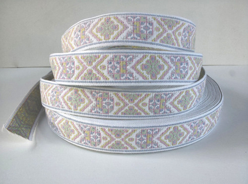 Jacquard Ribbon 1 1/8" White Tapestry Style 36 Yard Roll